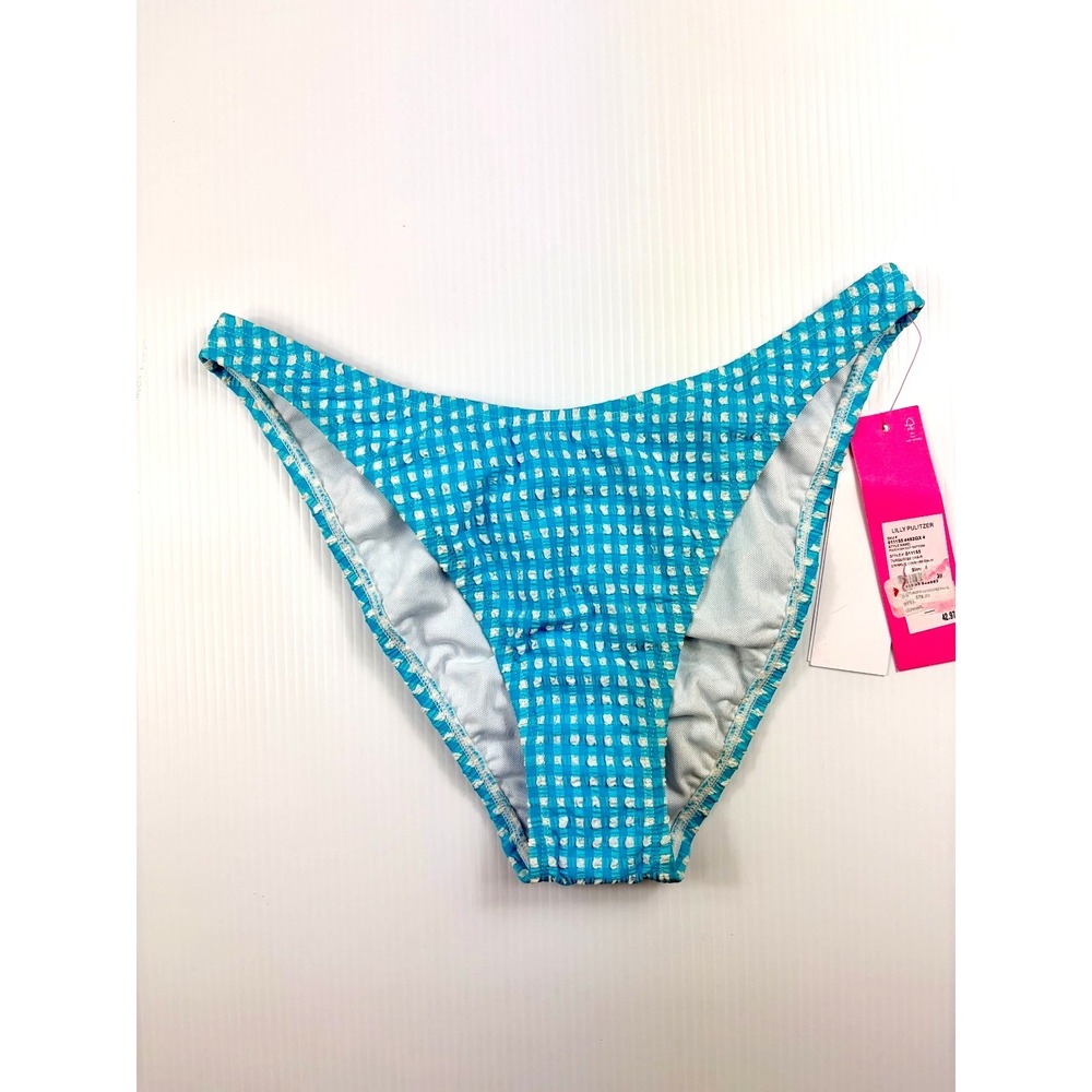 Lilly Pulitzer Swim‎ Bottom Womens 4 Blue Gingham Crinkle Pico High Cut Boho Y2K